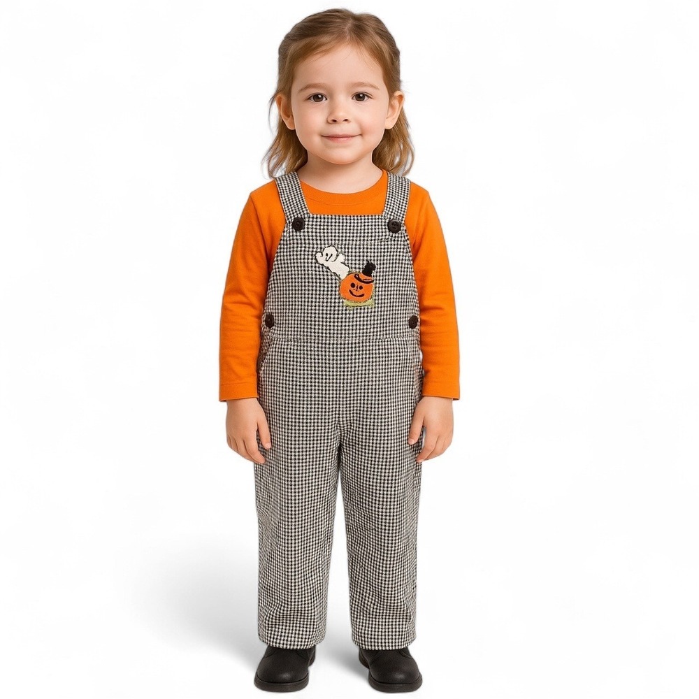 New‎ Strasburg Children Gingham Overalls 4Y Halloween Ghost Pumpkin Embroidered